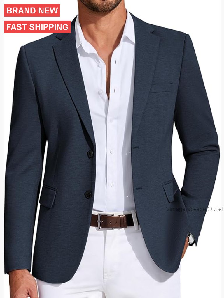 Men's Lightweight Knit Blazer Sport Coat Two Button Stretch Casual